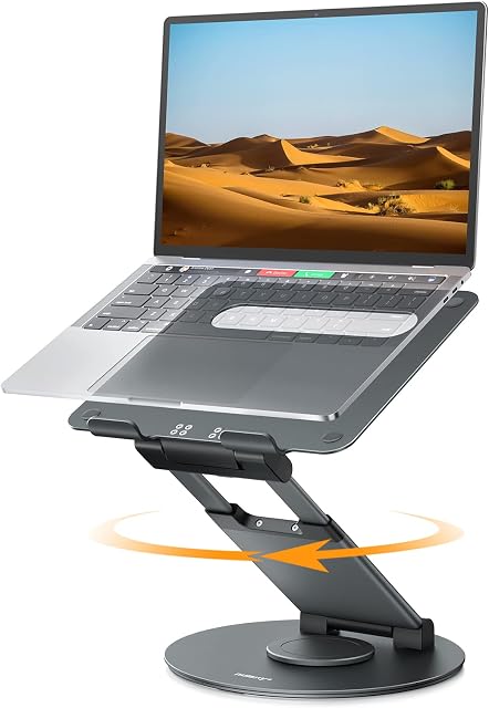 NULAXY Laptop Stand for Desk, Adjustable Height up to 21", Ergonomic Laptop Riser Holder with 360 Rotating Base, Swivel Computer Stand Compatible with MacBook All Laptops Computer 10-17", Grey