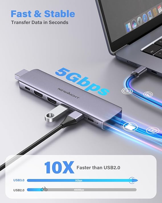 Newmight 7 in 1 USB C Docking Station - Dual HDMI adapter | 7 in 1 Dual Monitor adapter with 2 HDMI with 3 USB 3.0, 100W PD, Compatible with Dell, HP, MacBook Pro Air, iPhone 15 Series