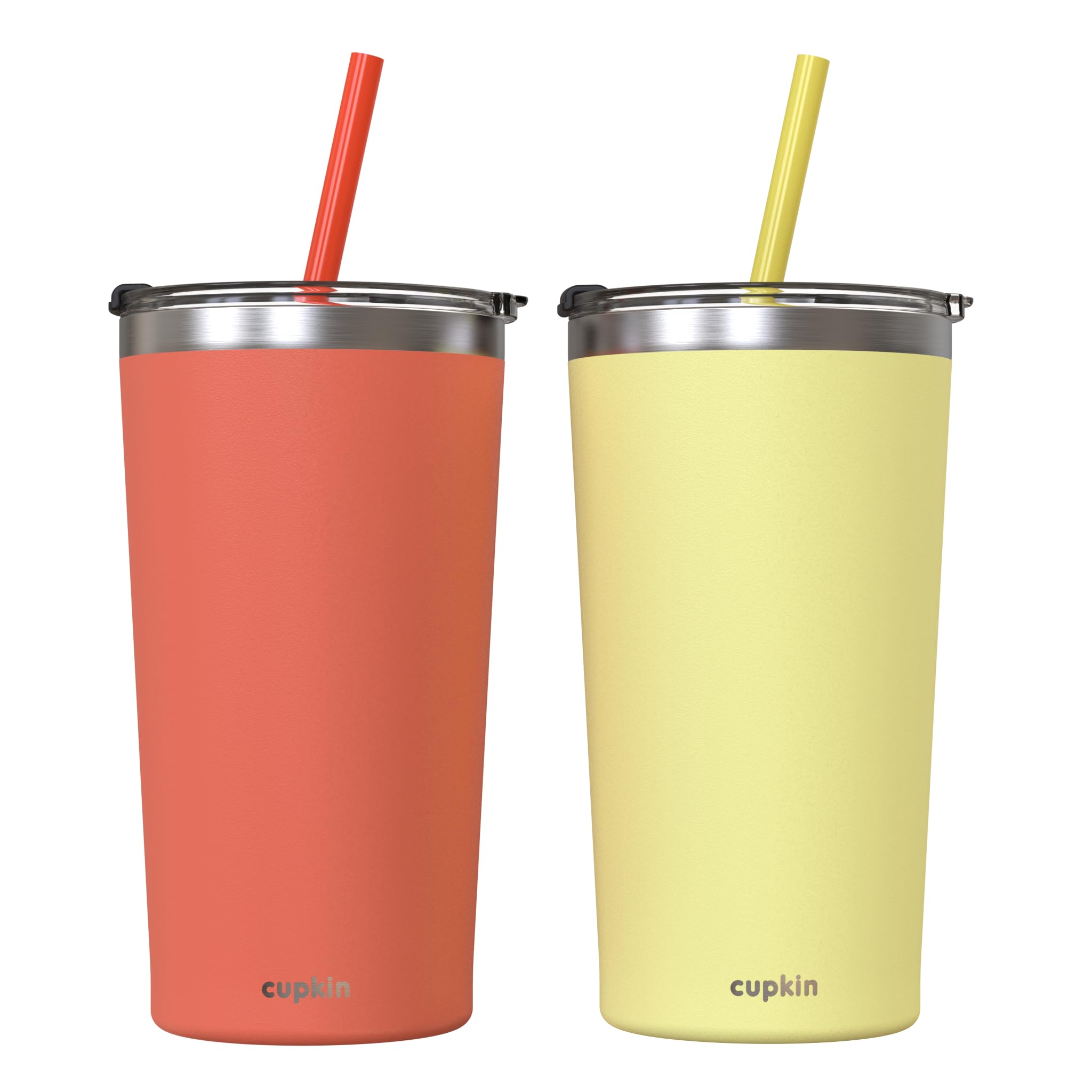CUPKIN Stainless Steel Insulated Tumbler with Lid and Straw, 20 oz Stainless Steel Cups, Set of 2 Travel Coffee Mug for Adults, Iced Coffee Cup with