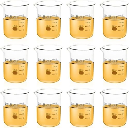 ULAB Scientific Glass Beakers Shot Glass, Vol. 50ml, 3.3 Borosilicate Griffin Low Form with Printed Graduation, Pack of 12, UBG1013 - Thumbnail 2