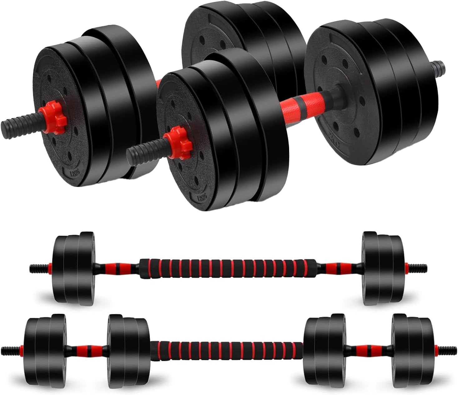 Adjustable Dumbbell Set, 5-44 lbs Free Weight Set with Connector, Convertible Dumbbell, Barbell, Push-up, Home Gym Fitness Weight for Men Women