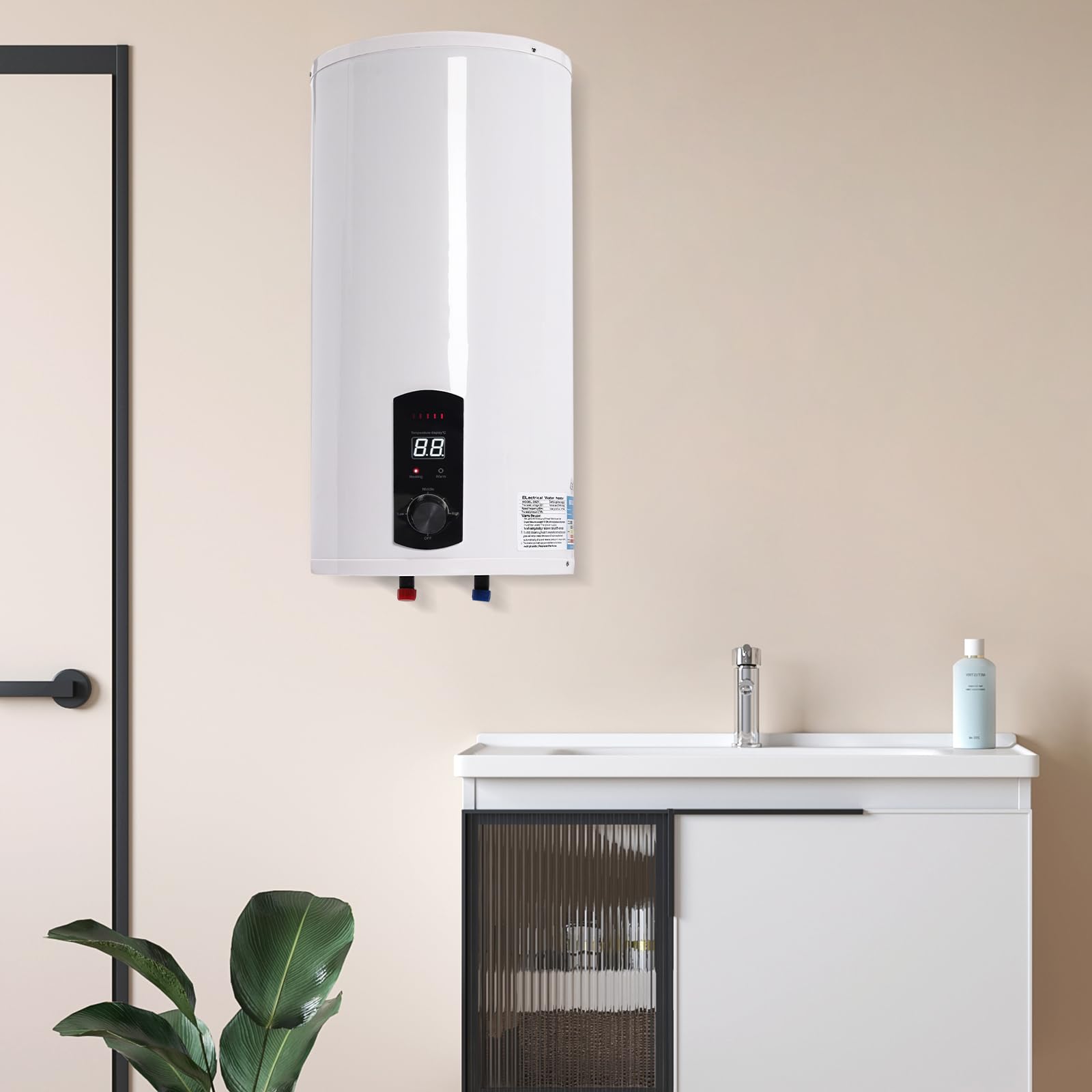 Scaldacqua istantanea con indicatore di temperatura a LED, scaldabagno elettrico con display digitale, 50 litri, 2000 W, per lavabo, cucina e bagno [classe energetica B]
