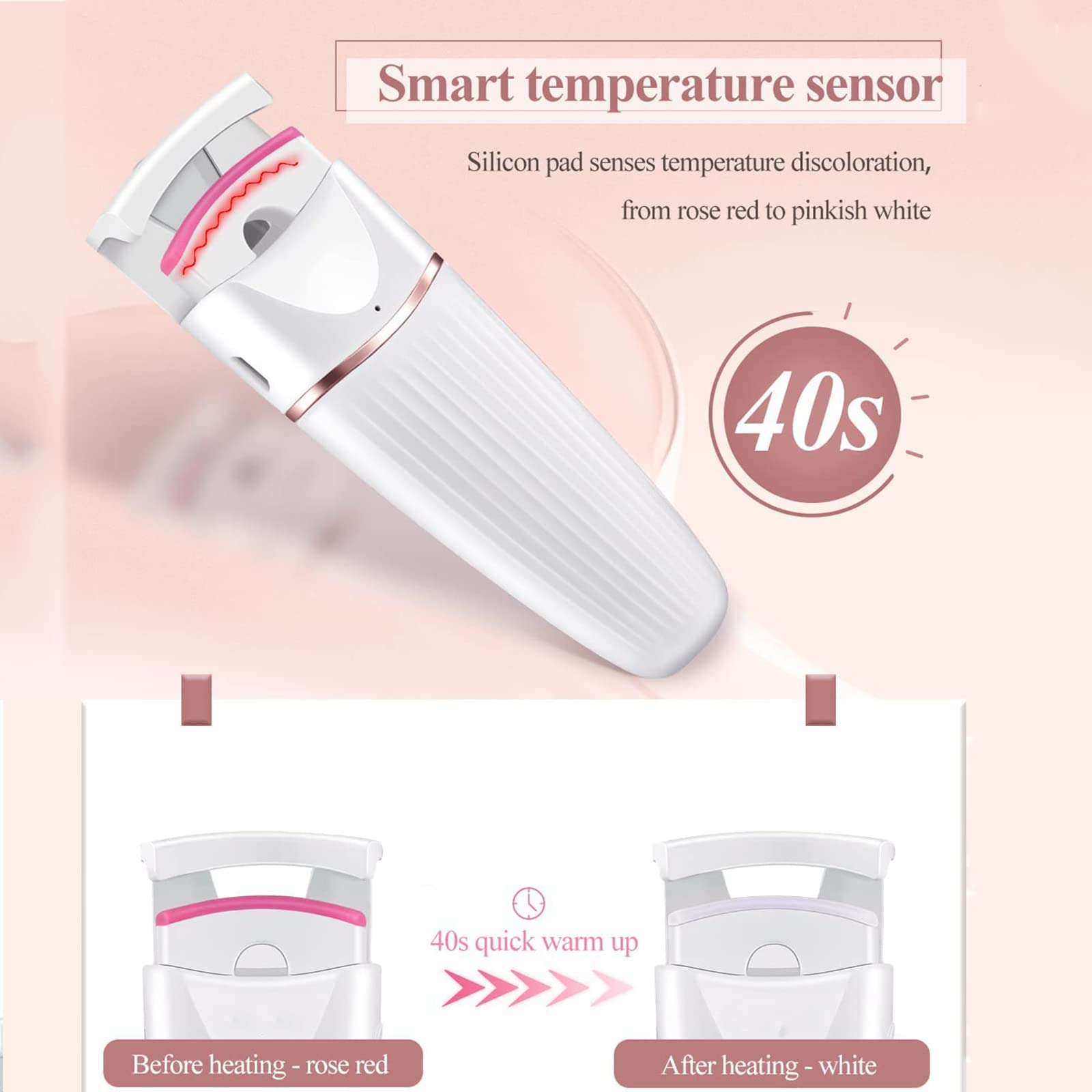 Zalotka USB na akumulator, profesjonalna zalotka do rzęs z 3 trybami temperatury, narzędzie do przedłużania rzęs, inteligentna regulacja temperatury, 24-godzinna trwałość, do makijażu oczu