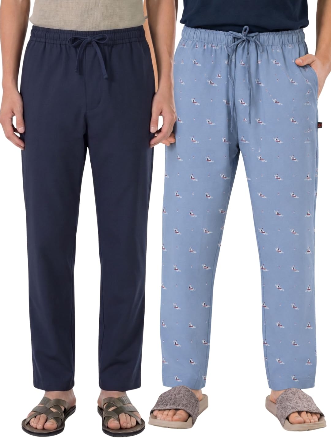 boxy crew Men's 100% Cotton Lounge Pyjama Pants Pack of 2 - | No Marks Elastic, Invisible Zipper Left Pocket, Dual Pockets, Drawcord | Night Pants for Men | Value Pack-picture-27