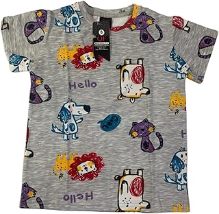 تيشيرت أطفال مطبوع برسومات حيوانات ملونة - مقاسات 2، 4، 6، 8