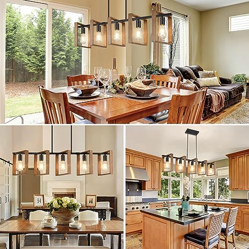 Lustre en bois rustique pour cuisine et salle à manger, 5 lumières E27 - 3