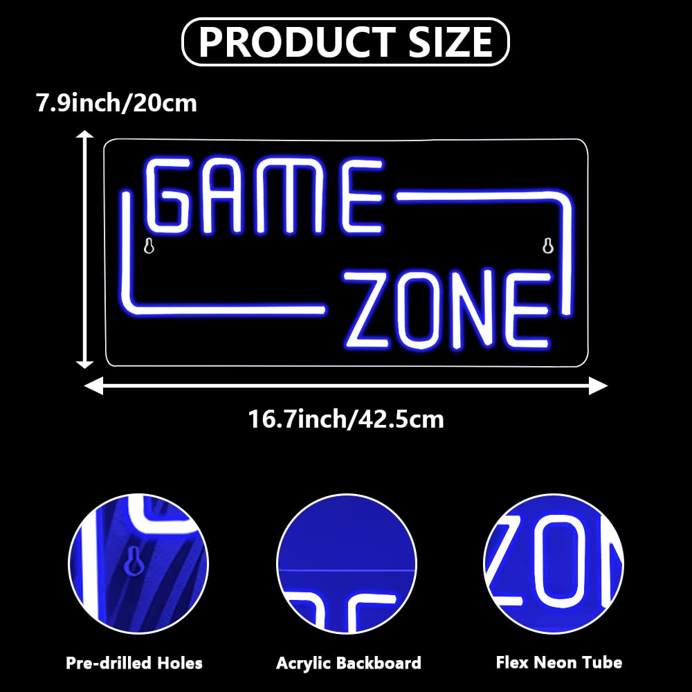 Gaming Lights for Wall Art Decor,Game Zone Neon Light Sign for Game Room Zone Bedroom Club Party Man Cave,Letter Gaming LED Accessories Gift for Gamer Boys Teen Men USB Powered(16.7"*7.9") - Image 3