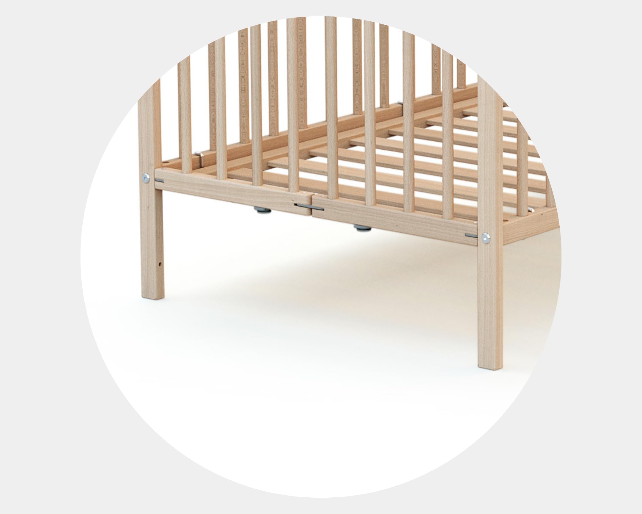 Lit bébé Pliant en Bois Massif Hêtre Brut 60x120cm Sommier à Lattes Dès la Naissance