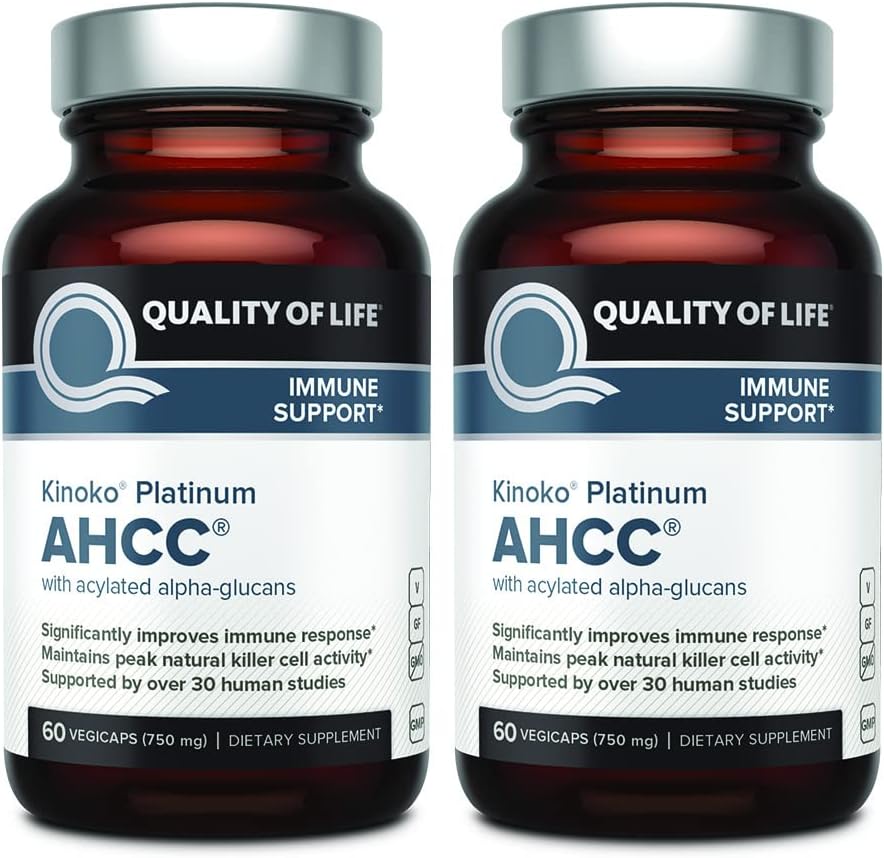 AHCC Kinoko Platinum 750 mg – Premium Immune Support Supplement - Pack of 2, 60 Count Bottles
