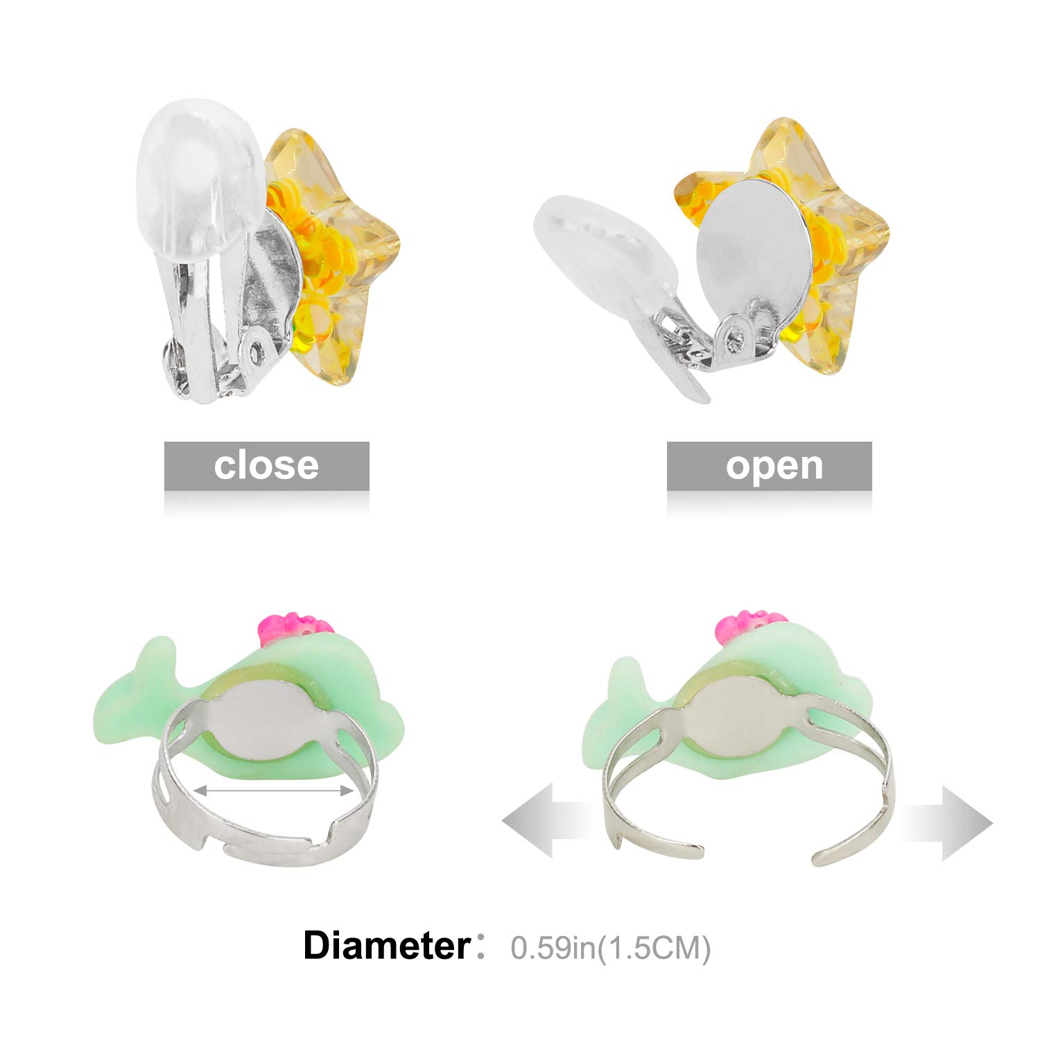 Bagues Boucles d'oreilles clip Bracelet 30 pièces Licorne sirène papillon Princess bijoux set fête Accessoire