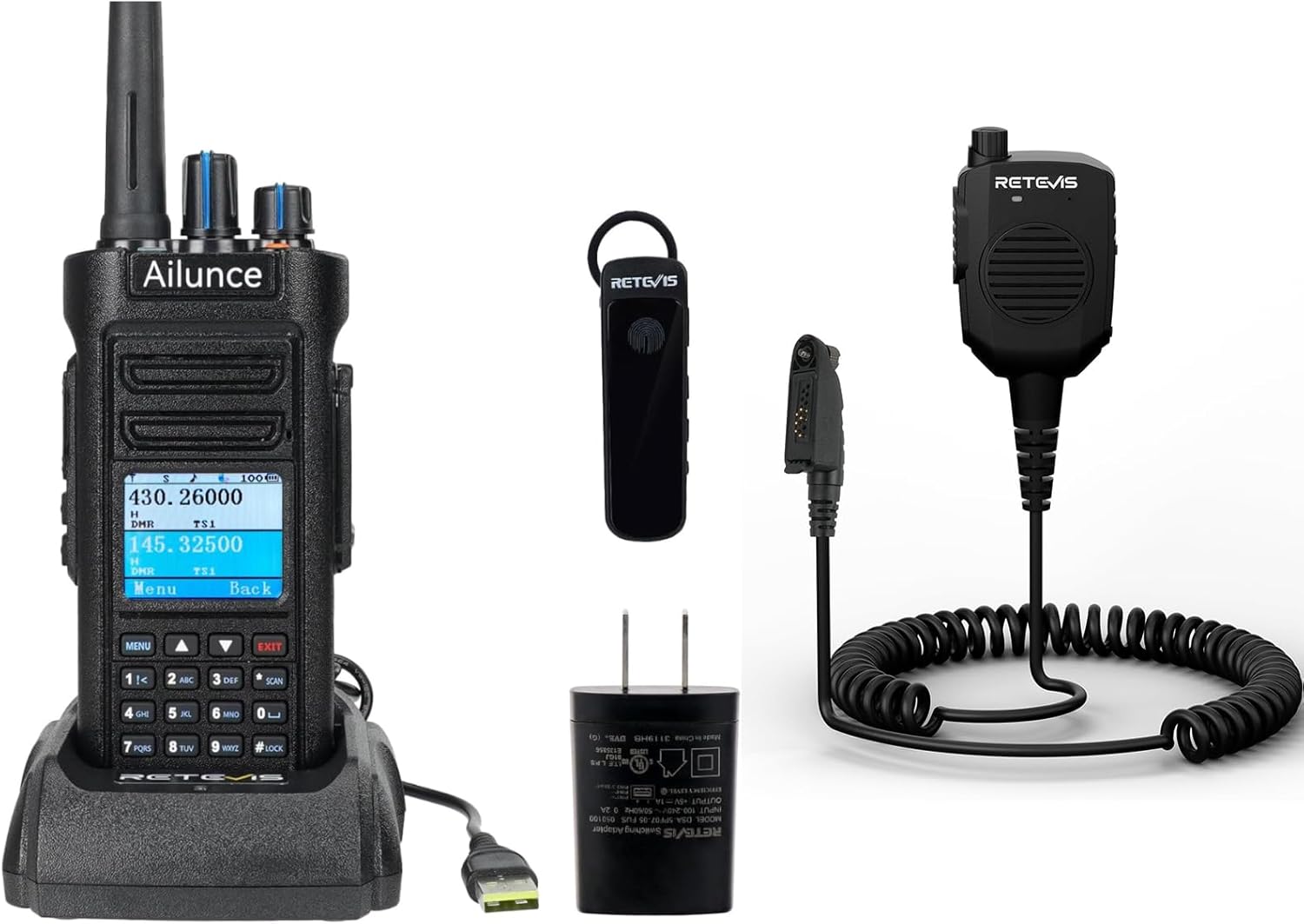 Retevis Walkie Talkie Mic, AI Noise Reduction, IP54 Waterproof Original Speaker Microphone, Bundle with HD2 DMR Radio, GPS, Bluetooth, IP67 Waterproof, 3200mAh Battery, for Hunting, Emergency(1 Pack)