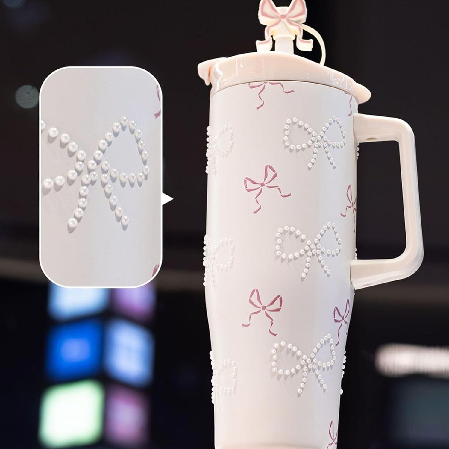 High Capacity 1200ml Stainless Steel Water Bottle with Comfortable Handle and Pearls Embellishment for Daily Hydrations Stainless Steel Water Bottle with Pearls Decoration