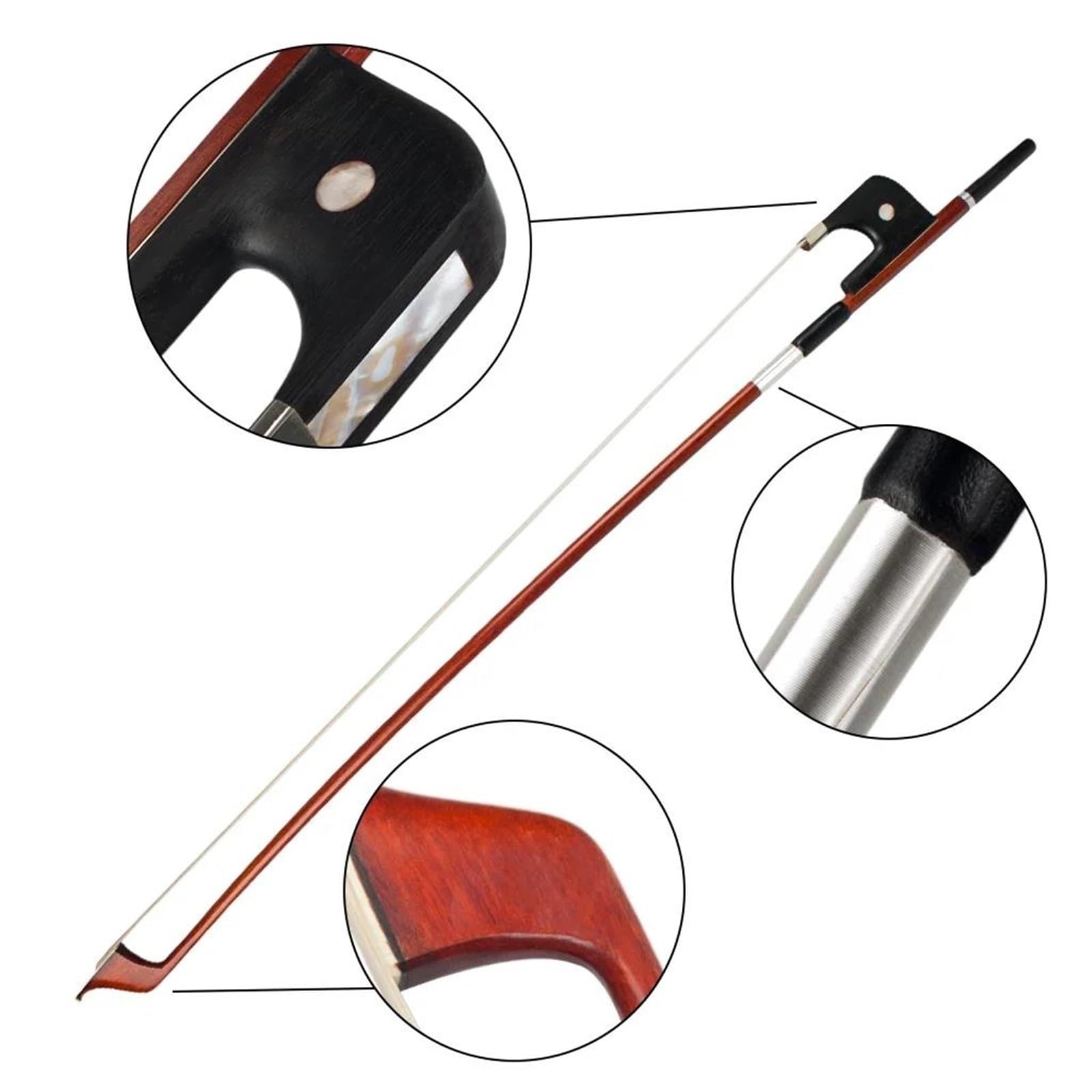 Archet De Violon Pour Pratique Archet Professionnel En Palissandre Brésilien Fait Main Plaqué Argent Pour Violon Contrebasse 4/4 | Archet de violon(3/4)