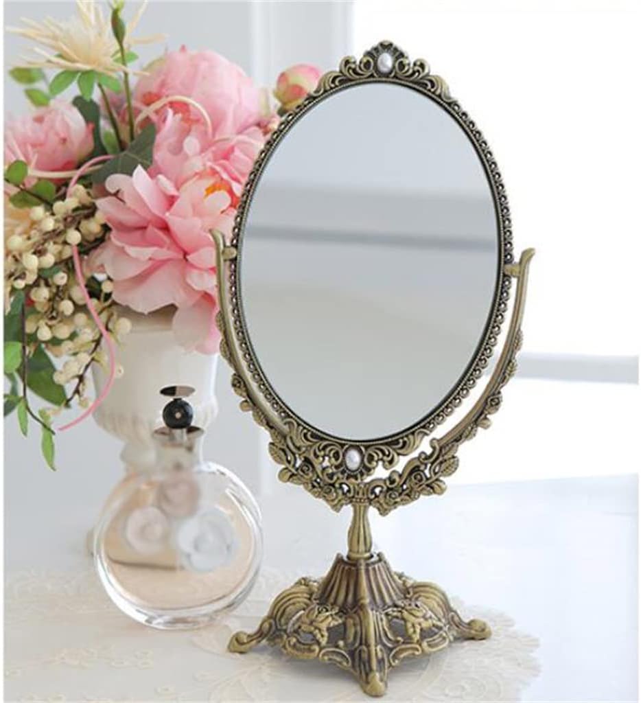 Retro Decorative Colorless Dressing Table Metal Sided Mirrors Copper European Makeup(22 * 38cm) image 3