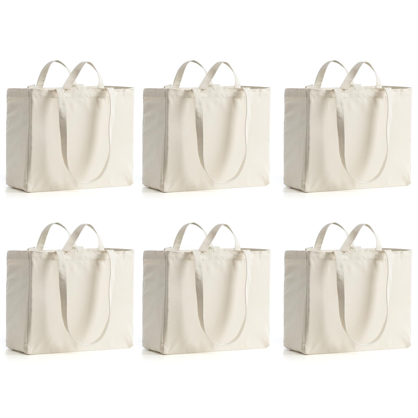 LINICE Canvas Tote Bag Reusable Grocery Bags with Long Shoulder Strap and Short Handle Foldable Heavy Duty Washable (6 Pack)