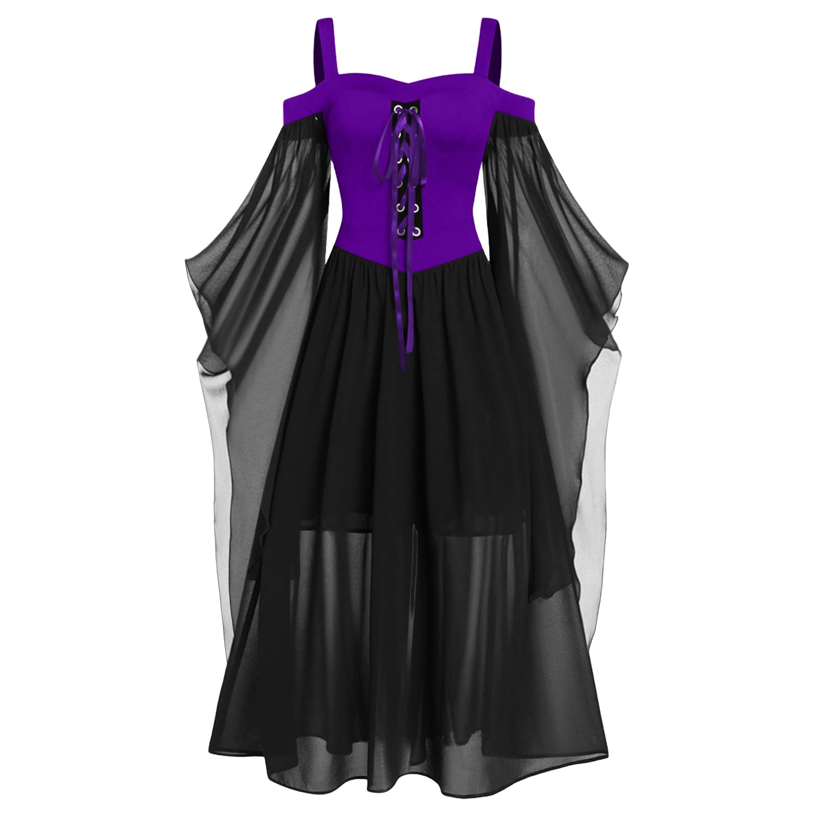 Nuoke Medieval Costume Women Halloween Costumes Women's Butterfly Sleeve Sexy Lace Gothic Medieval Dresses Purple — image 1