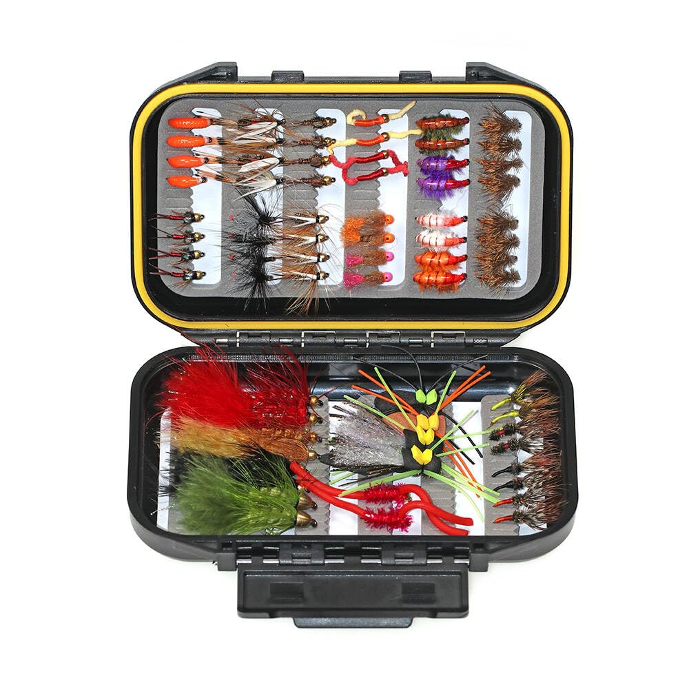 70pcs Fly Fishing Flies Assortment Kit, Dry/Wet/Streamers/Nymphs Fly Fishing Lures, Fly Assortment Trout Bass Fishing with Fly Box