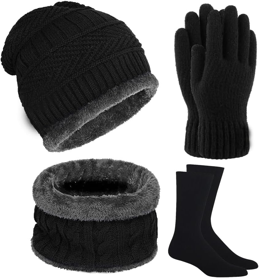 TychoskyWinter Wear Set for Men & Women - Woolen Cap, Muffler, Gloves, Socks for Cold Weather, Stylish Winter Accessories for Men & Women, Thermal Winter Caps & Hand Gloves