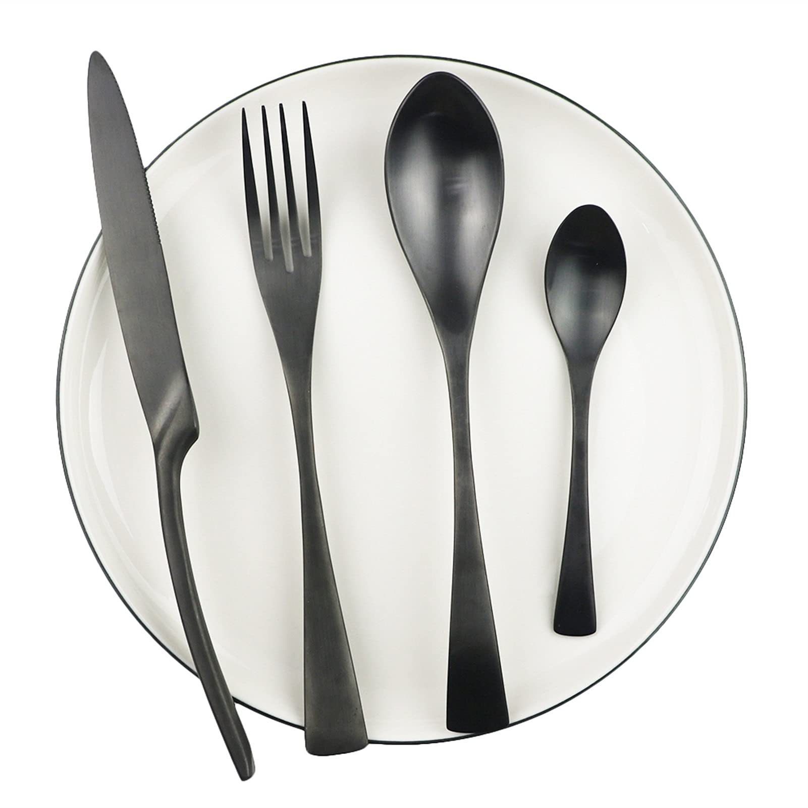 Geschirr schwarz Besteck Set Matte Steak Messer Gabel Kaffee Löffel Besteck Set Edelstahl Küche Geschirr Set essgeschirr (Color : 7Pcs)