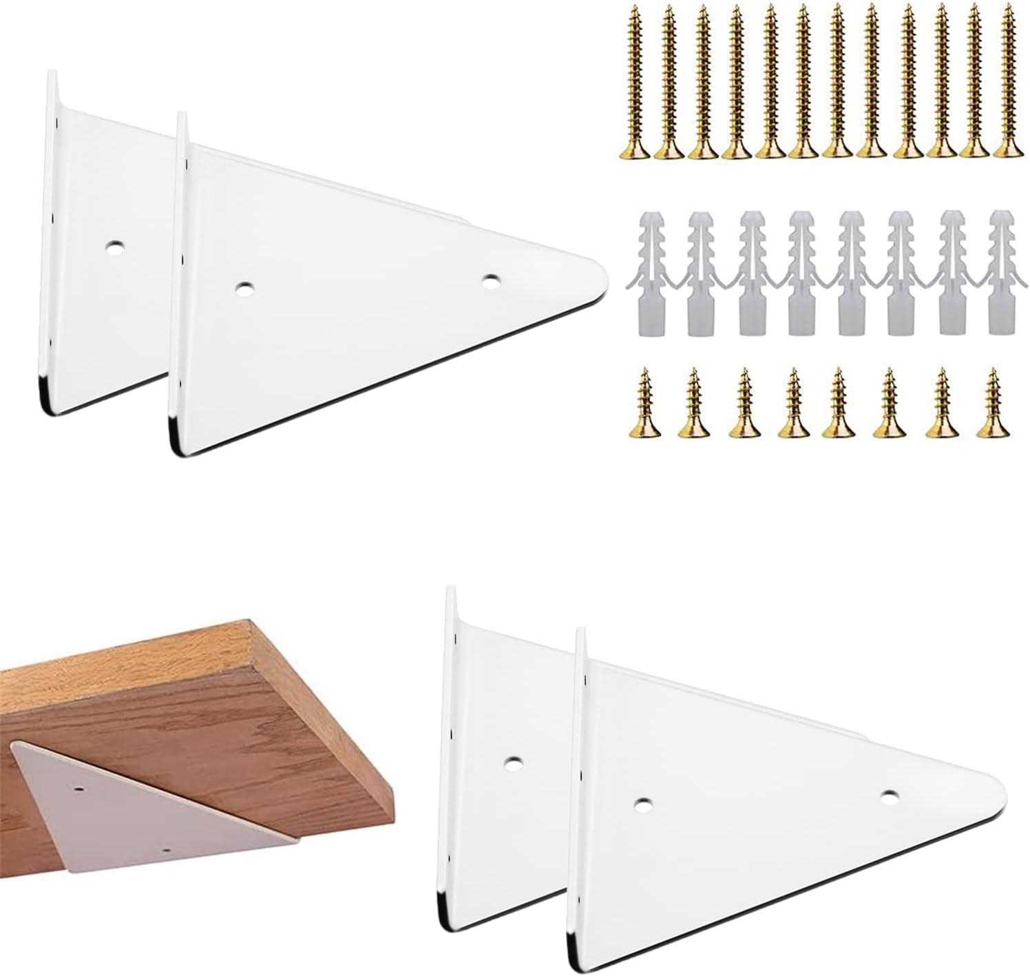 White Shelving Brackets 4 Pcs for Small Floating Wood Shelves, 5 inch Shelf Brackets with 2 inches Anchor Screws, White Triangle Floating Shelf Brackets Set for Wood Shelf