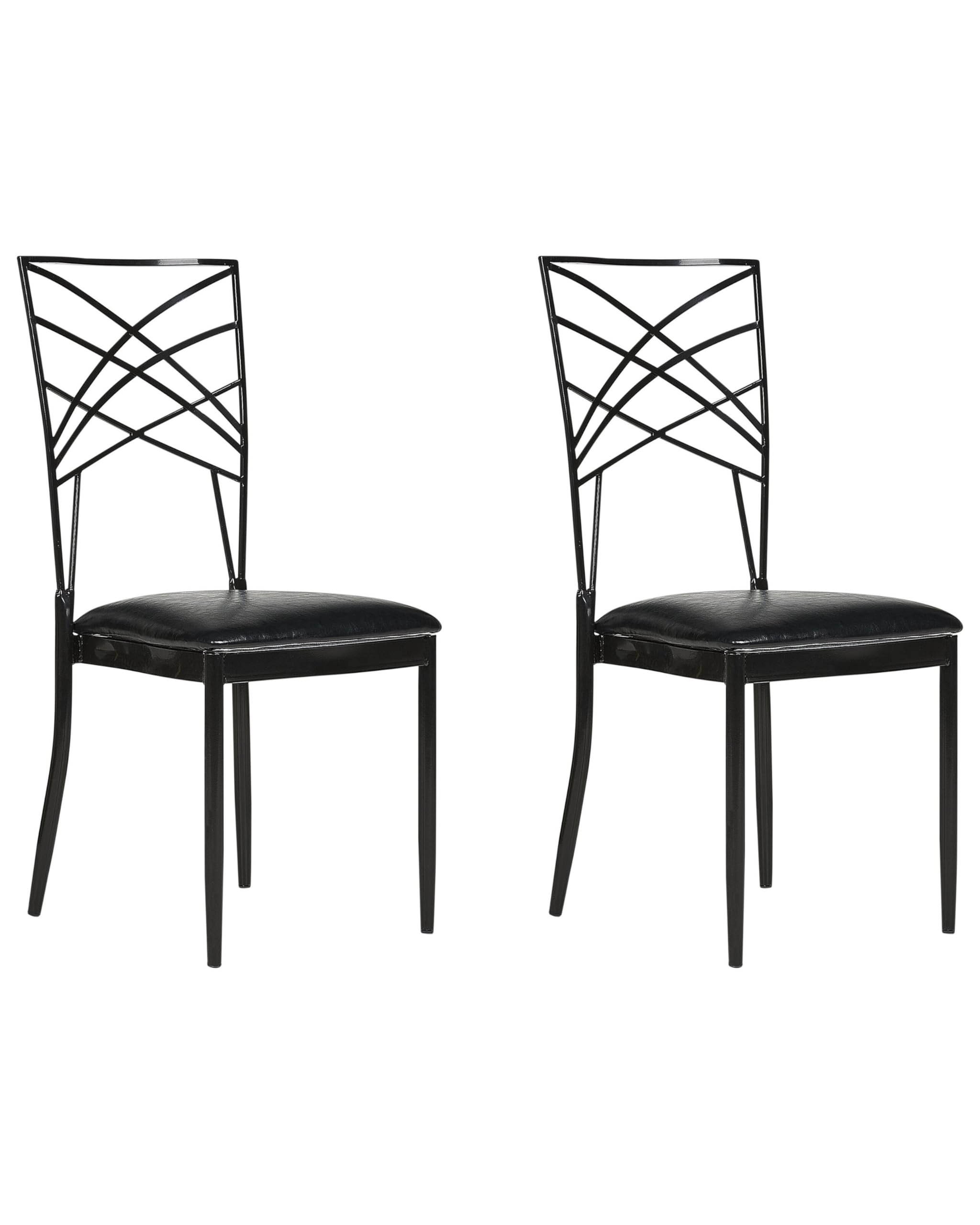 Lot De 2 Chaises De Salle à Manger Beliani GIRARD - Métal Noir Et Assise Cuir PU Blanc - Charge 150 Kg