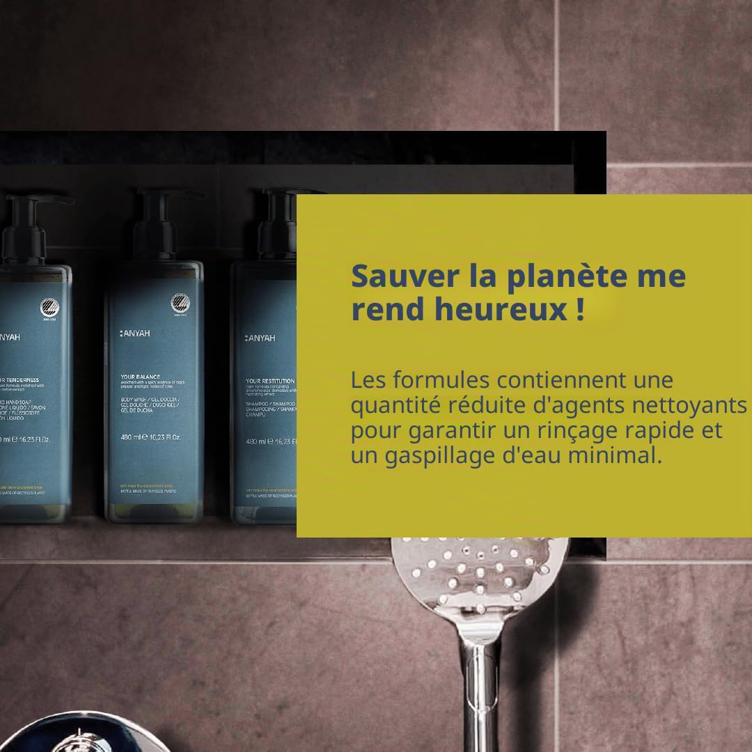 Anyah – Gel Douche - 4x480ml - Lot de 4 - Non Rechargeable - Avec Précurseur de l'Acide Hyaluronique - Testé Dermatologiquement - Savon pour le corps - Fabriqué et Conditionné en Italie