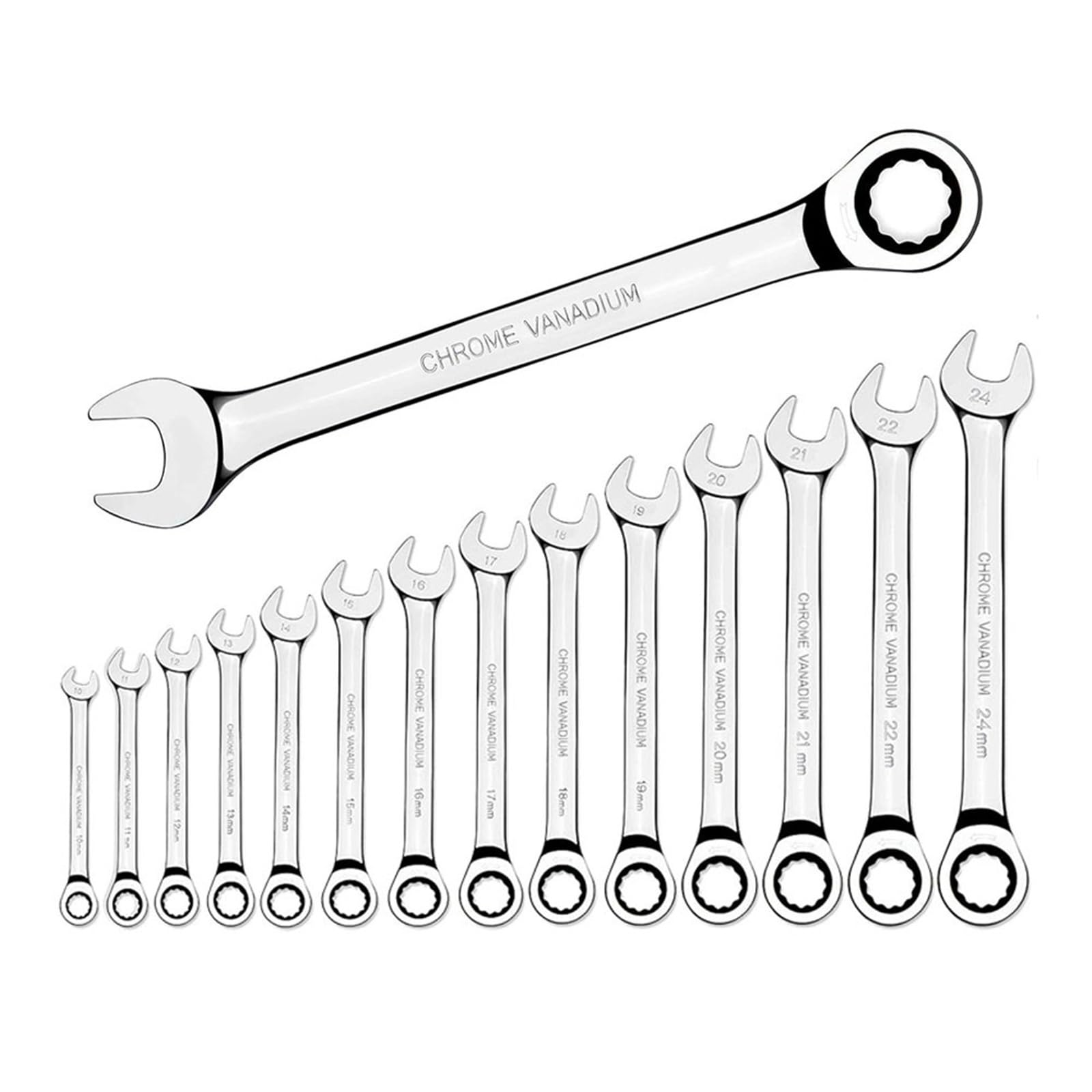 QEJBQKWU 8-24mm Fix Head Ratcheting Wrench 72-Tooth Ratchet Spanner Chrome Vanadium Steel 1Pcs(24mm)