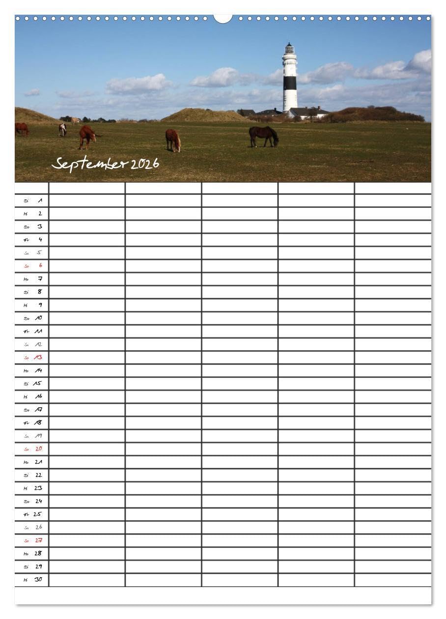 Familienplaner - Sylt (Wandkalender 2026 DIN A2 hoch), CALVENDO Monatskalender: Der Sylt-Kalender für die ganze Familie (CALVENDO Orte)