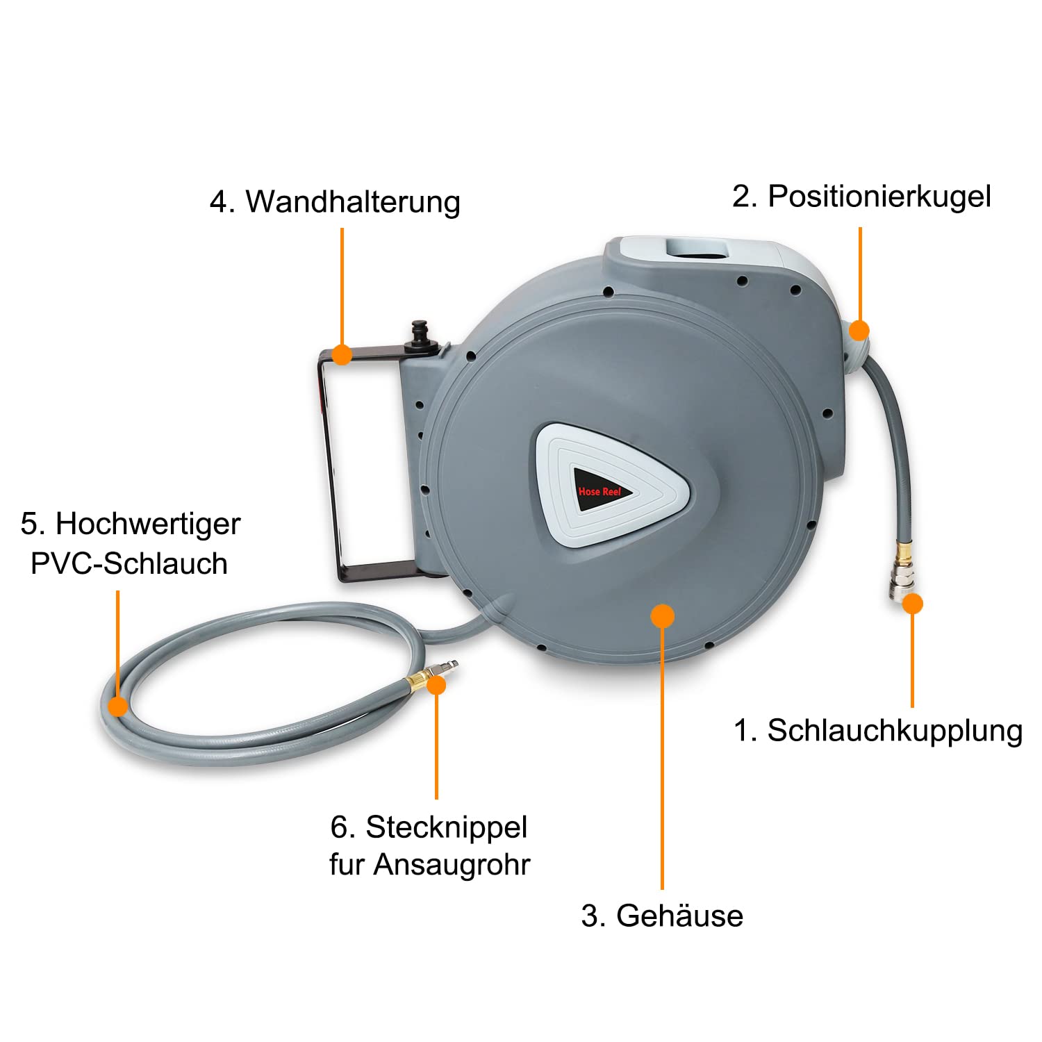 Avvolgitubo automatico per aria compressa, 30 m, attacco da 1/4", avvolgitubo