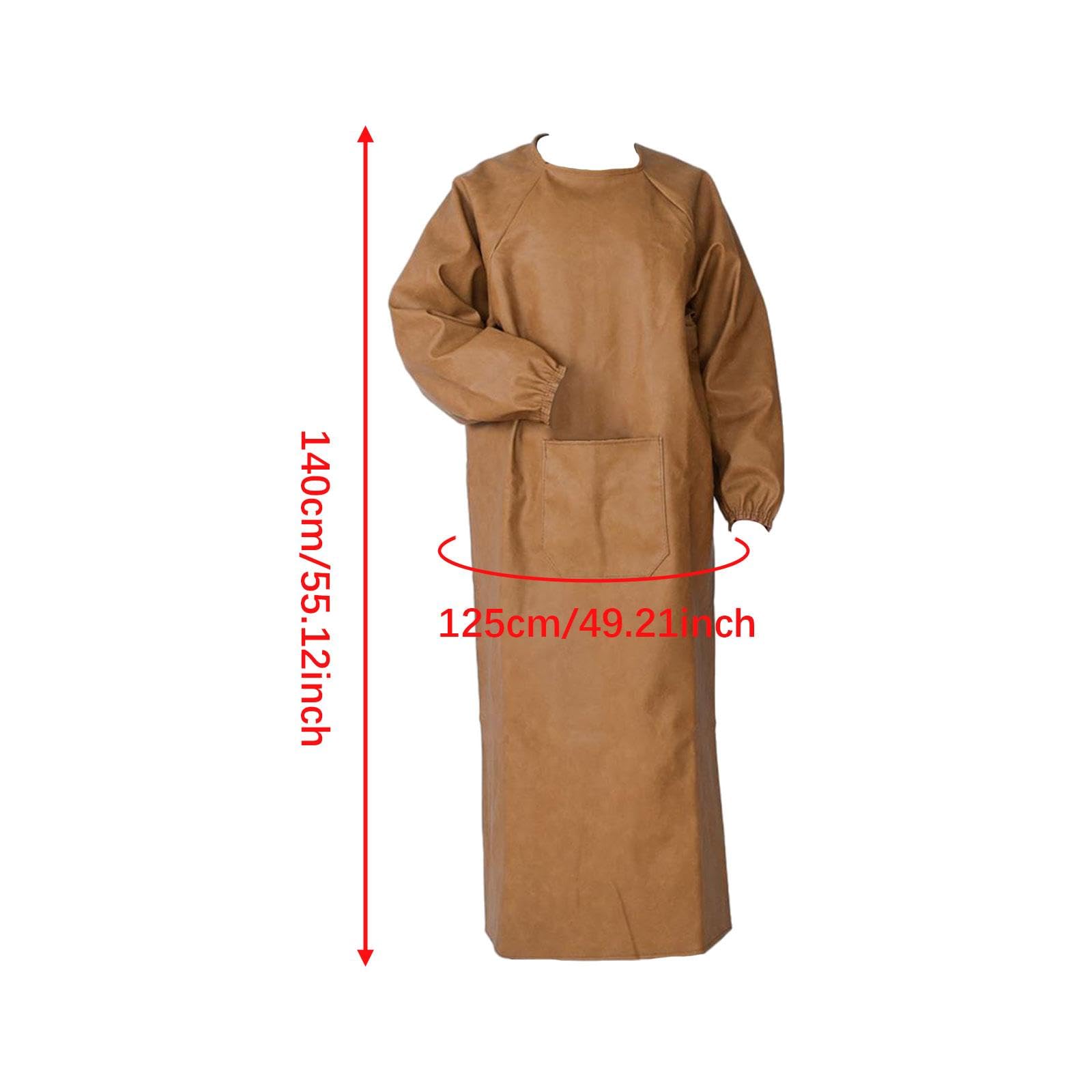 misppro Tablier de travail imperméable en cuir synthétique résistant au feu - Tablier de protection à manches longues avec poches pour soudeurs, forgerons, menuiserie - Marron