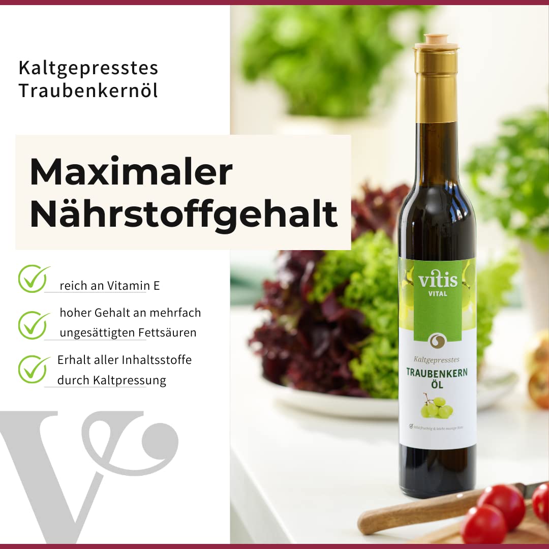 Vitis Traubenkernöl kaltgepresst 2x 250ml – natives Speiseöl reich an Vitamin E – zum Braten, Kochen, Backen & Salat – von der Mosel