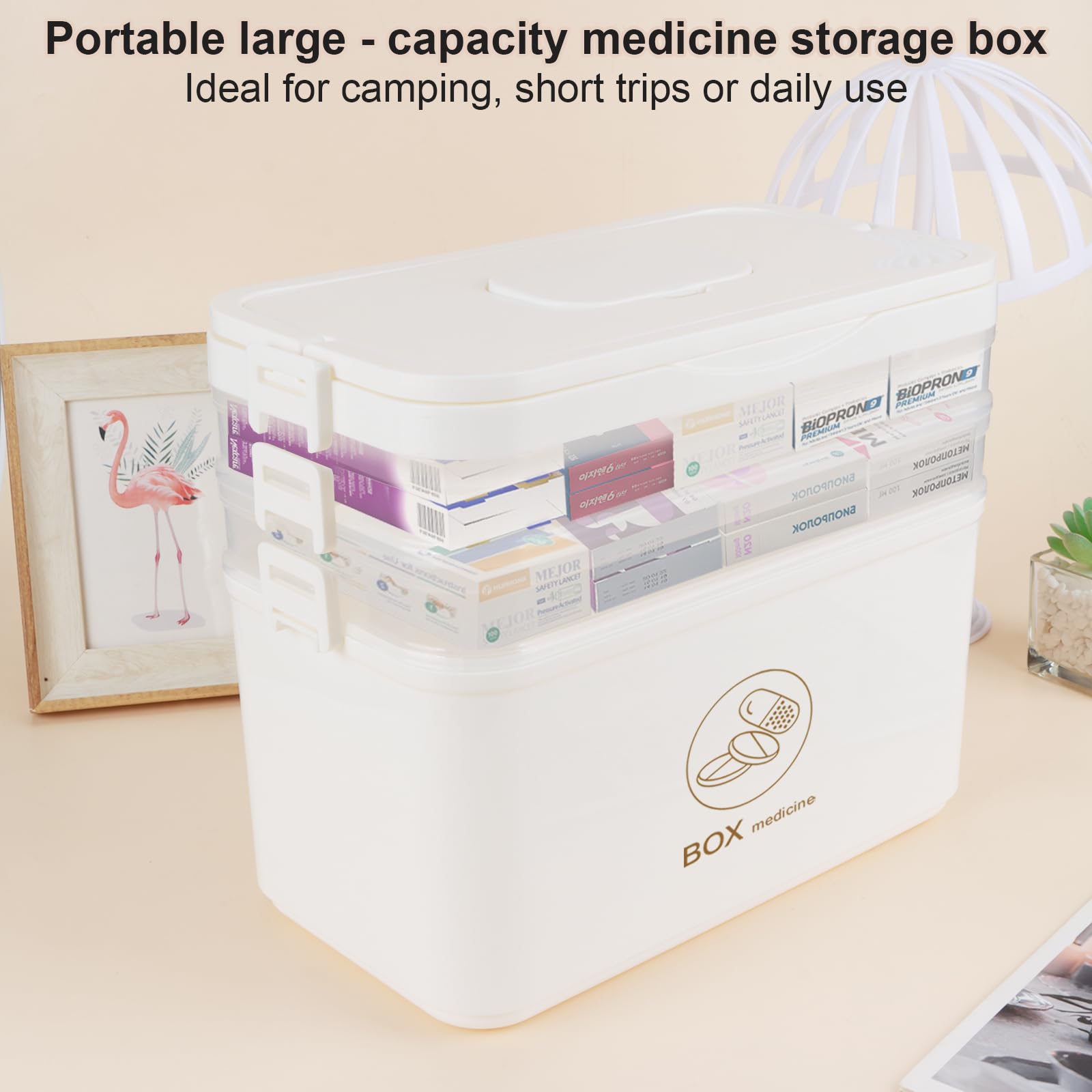 Scatola Organizzatrice per Medicine a 3 Piani, Portatile con Maniglia Resistente, Grande Capacità per Gioielli, Farmaci e Cosmetici – Design Pratico per Casa e Viaggi