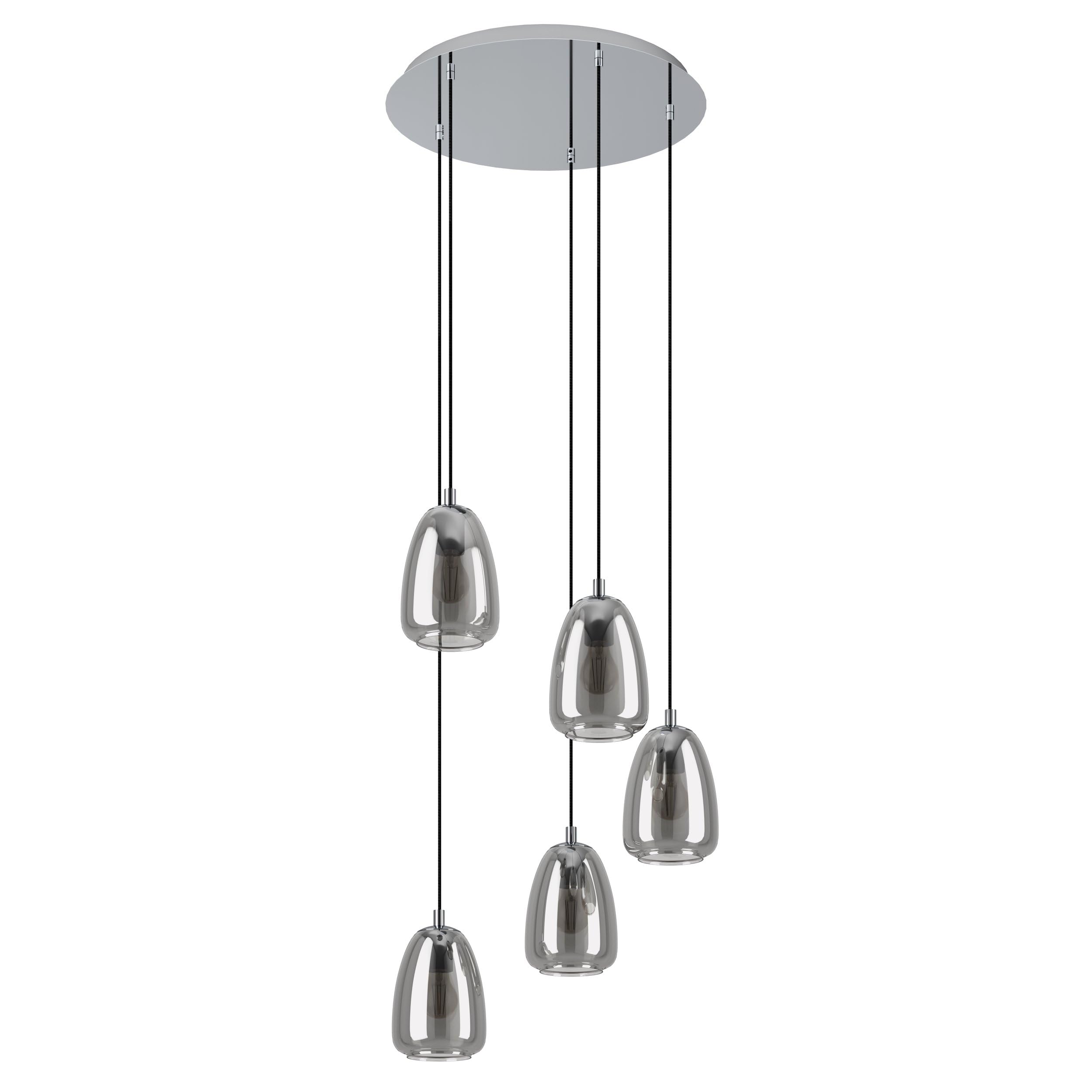 Eglo Black Alobrase 5 Drop Pendant In Vaporized Transparent Glass