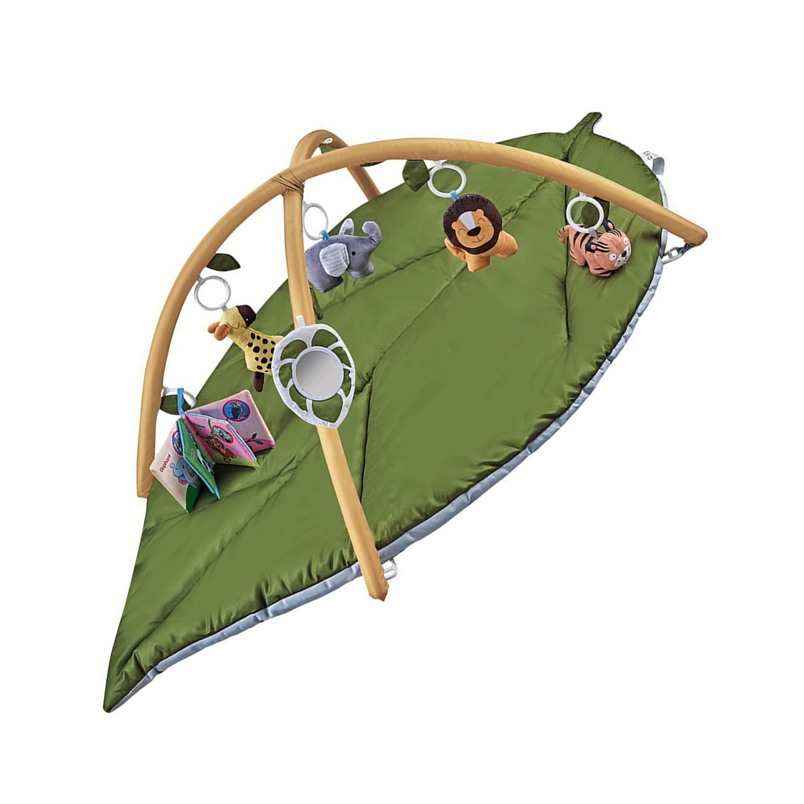 FOLODA Geräumige 142 x 90 cm große Krabbelmatte mit verstellbarem rundem und interaktivem Spielzeug, grüne Spielmatte für Babys