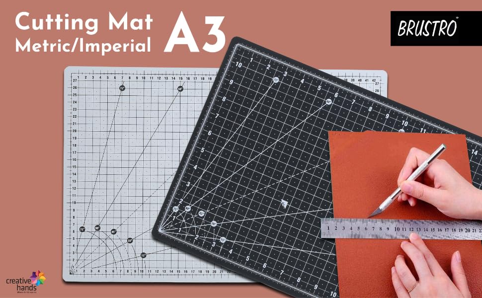 BRUSTRO Double Sided Self Healing 5 Layers Cutting Mat Metric/Imperial | A3, 45 x 30 cm, Black | Eco Friendly, Heavy Duty, Multi Layer, Non Slip, Non Reflective, Ideal for Creafting, Cutting Papers 1
