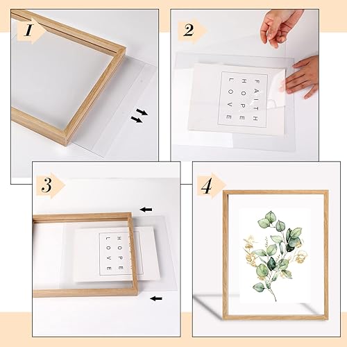 Miniatura 5 de Kigley 4 marcos flotantes de acrílico doble, marco de fotos hecho de madera maciza para marcos flotantes de mesa (color madera, 8 x 10 pulgadas)