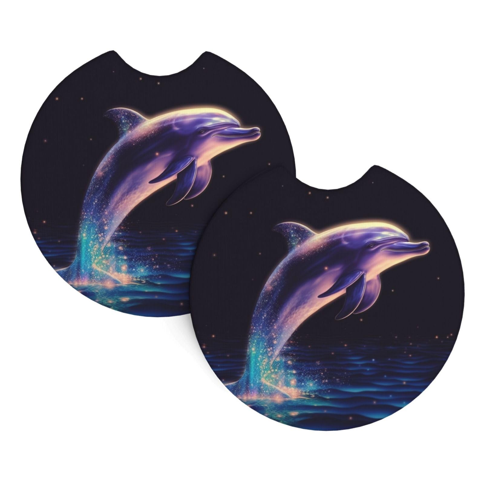 2PCS Car Coaster for Cup Holders Universal Auto Cup Mat Glitter Dolphin Cup Coaster Pad 2.7" Waterproof Neoprene Non-Slip Cup Holder Coasters Car Interior Accessories for Women Men