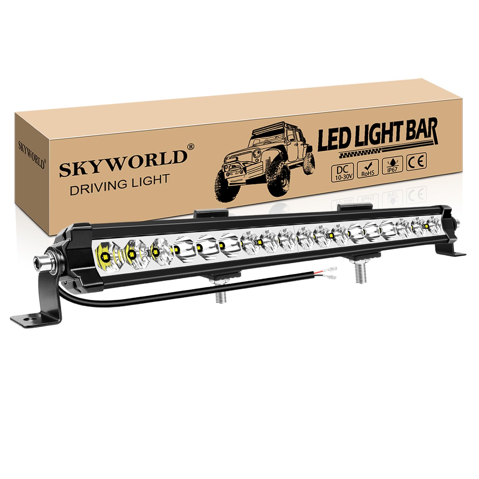 SKYWORLD 20 cali 51 cm 60 W 6000 lm smukła listwa Led 4 x 4, 12 V 24 V dalekiego zasięgu listwa świetlna led, prosty pasek świetlny do pojazdów offroad samochodów ciężarowych ATV UTE SUV, 6000K