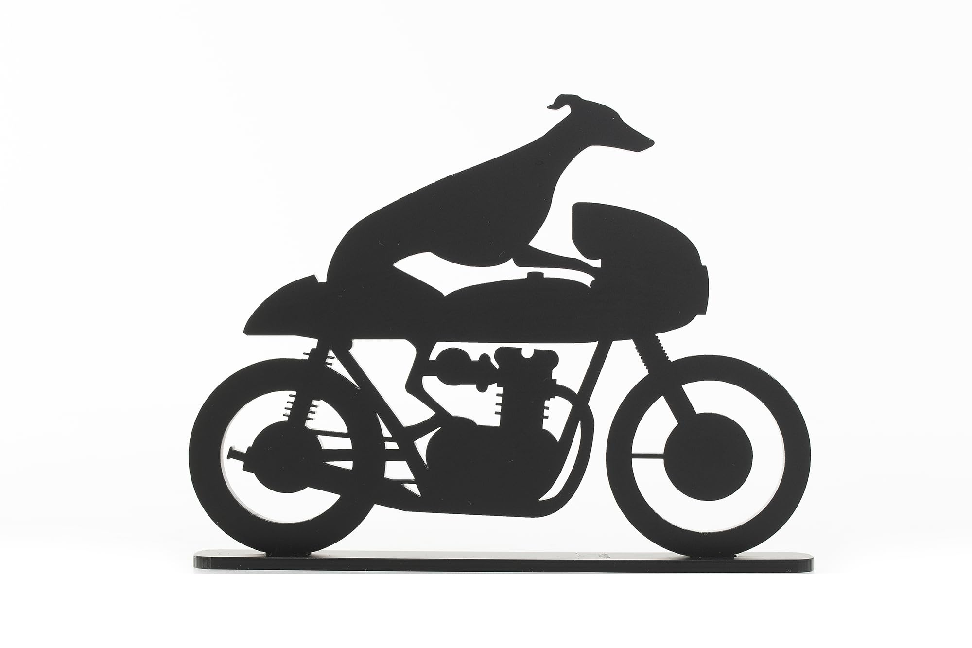 Acrylic Whippet/Greyhound Silhouette Ornaments, Whippet on wheels! (Motorbike 3 acrylic), Black