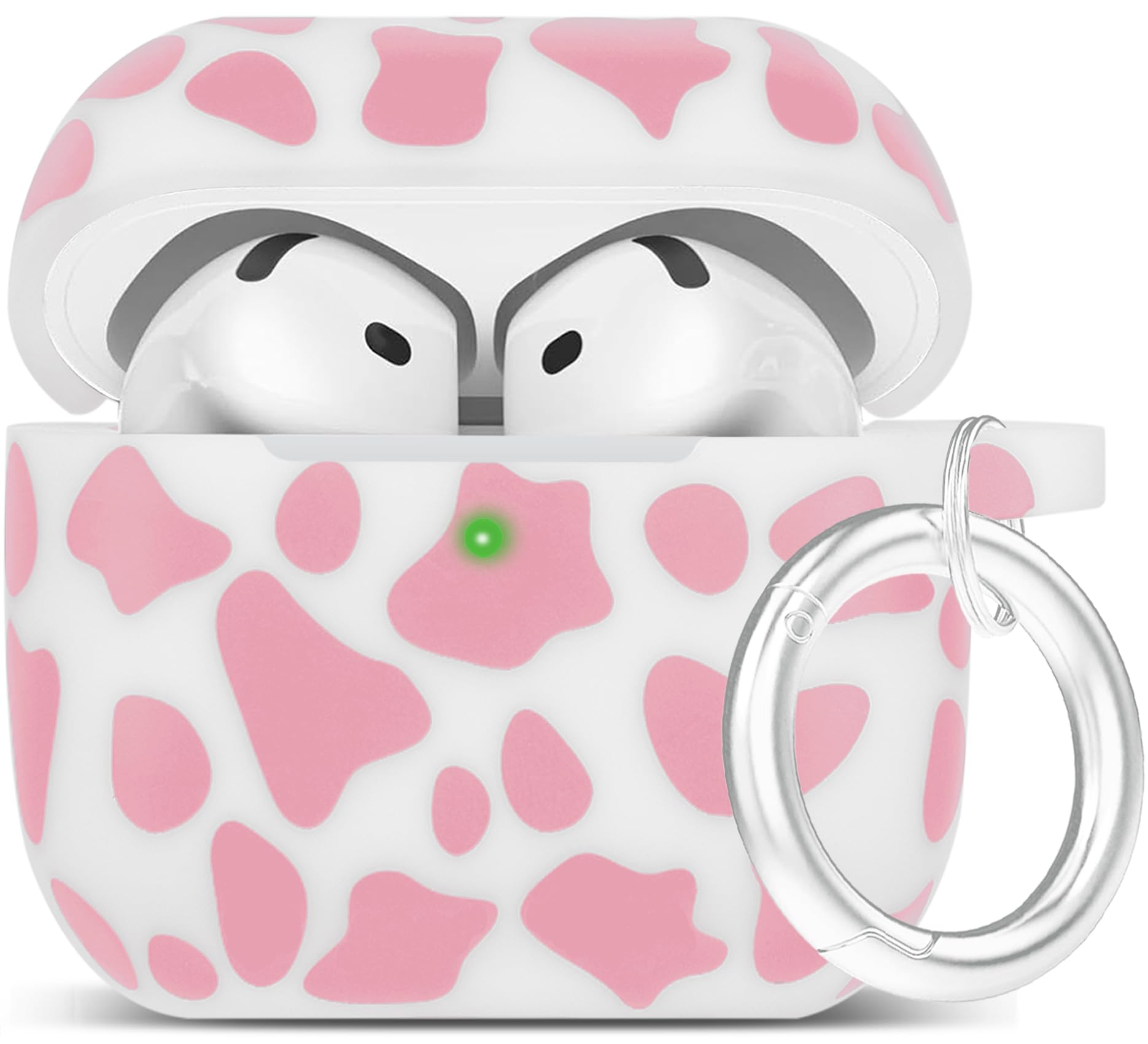 Silicone Cow AirPods 4 Case 2024, YOMPLOW Case Cover for Apple Airpods 4th Generation Floral Print Soft Flexible Cover for Air Pod 4th Women - Pink Cow for AirPods 4 Cow Pink