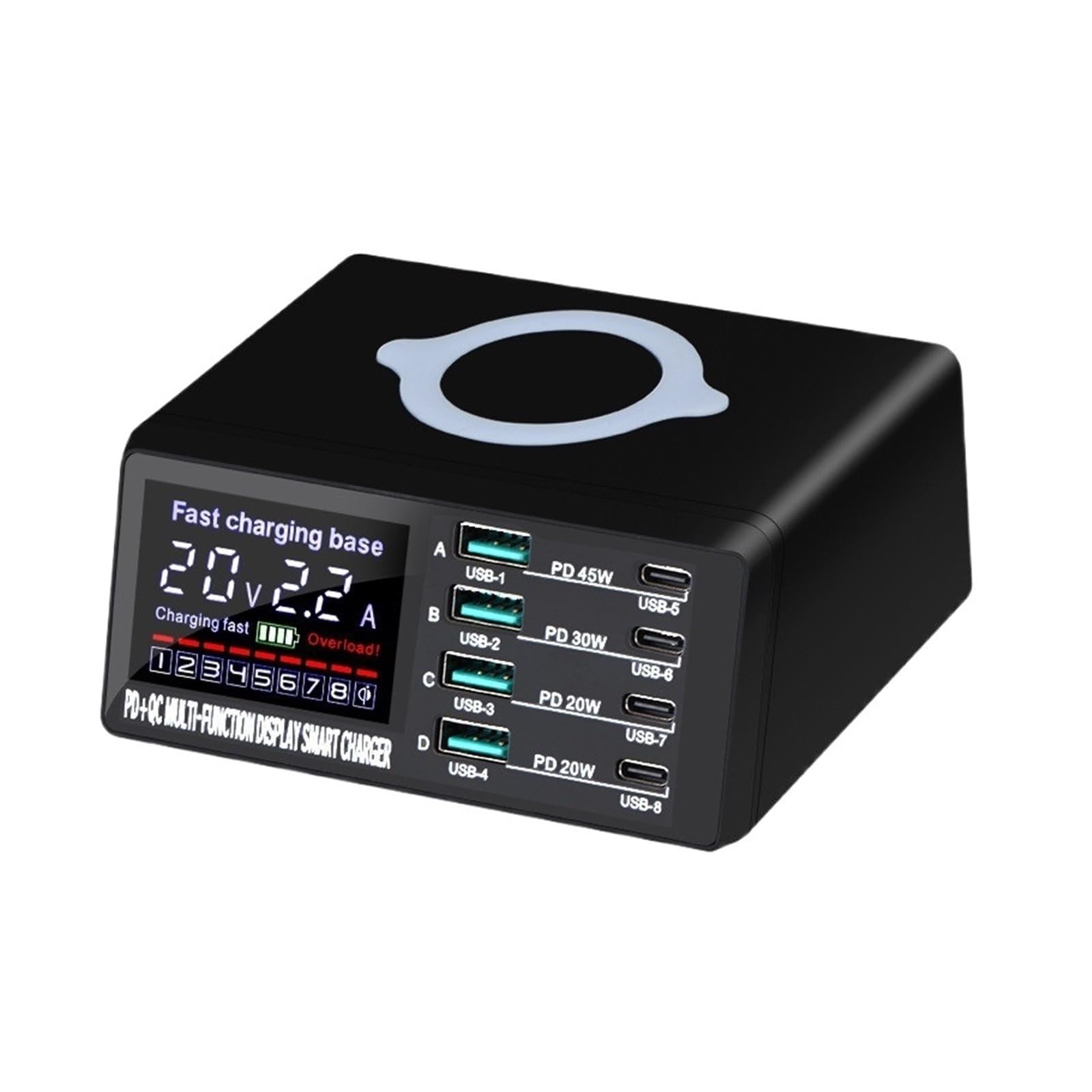 Rapide Chargeur, Chargeur sans Fil W, 8 Ports USB, Station de Charge Rapide QC3.0 PD3.0,Chargeur USB Voyage/Haute Vitesse