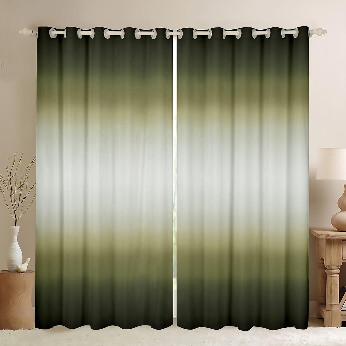 Homemissing White and Green Window Drapes Grey Omber Curtains for Bedroom Living Room Gradient Strle 30%-50% Blackout Curtains Decor Modern Decor Window Treatments Closure W66*L72