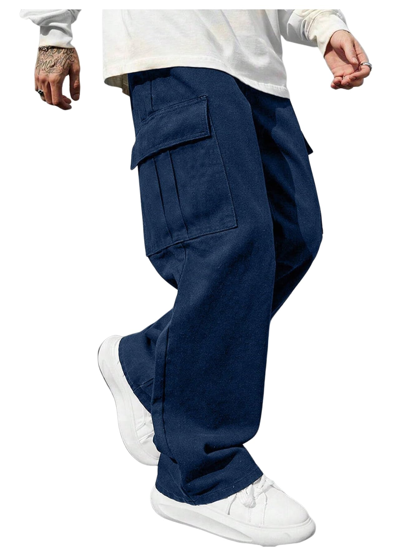 Verdusa Mens Baggy Cargo Pants Straight Leg Casual Trousers with Pockets