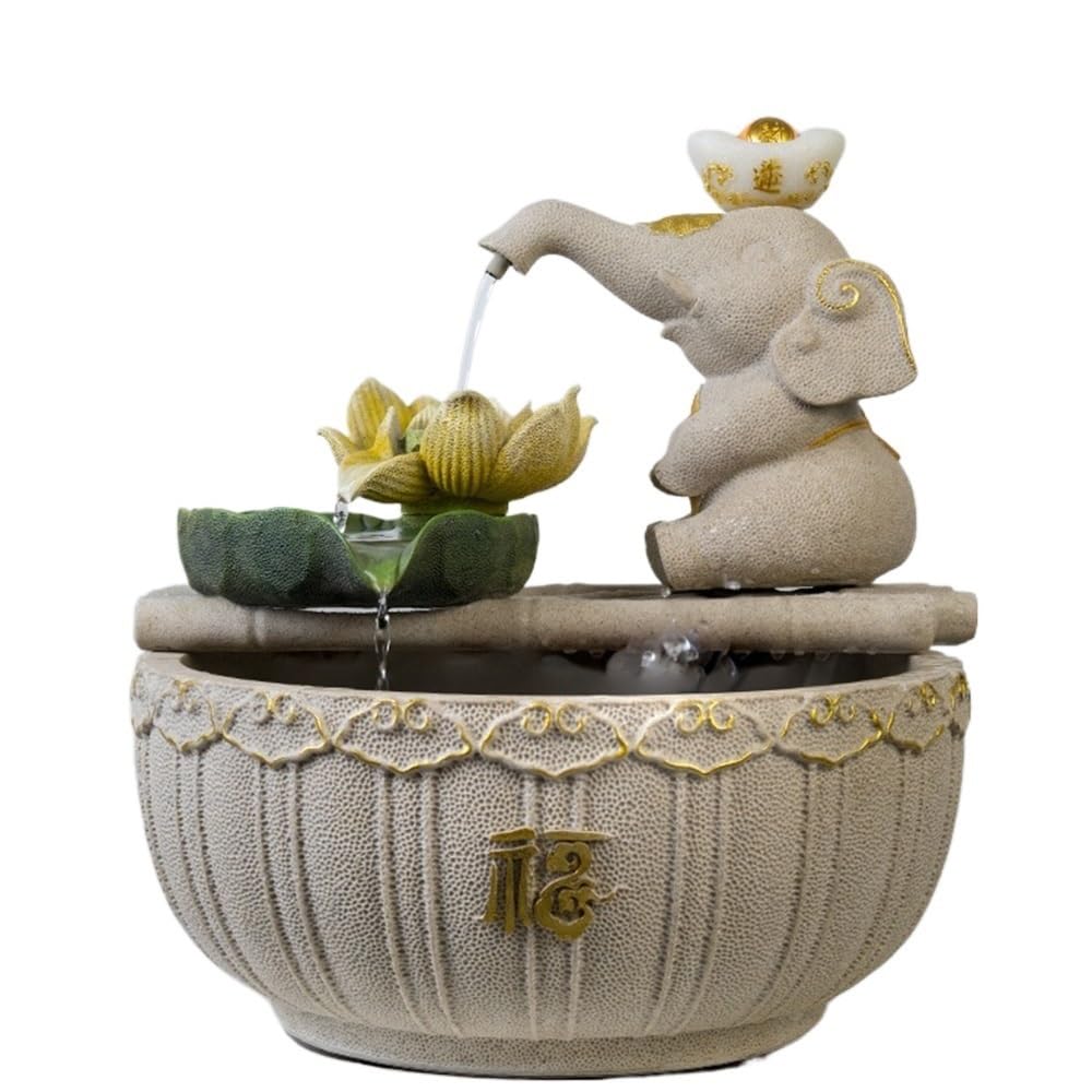 ZTHYSHOZ Tabletop Fountain Waterfall Elephant Sculpture Desktop Fountain Indoor Water System Landscape Circulating Ornaments Landscaping(White)