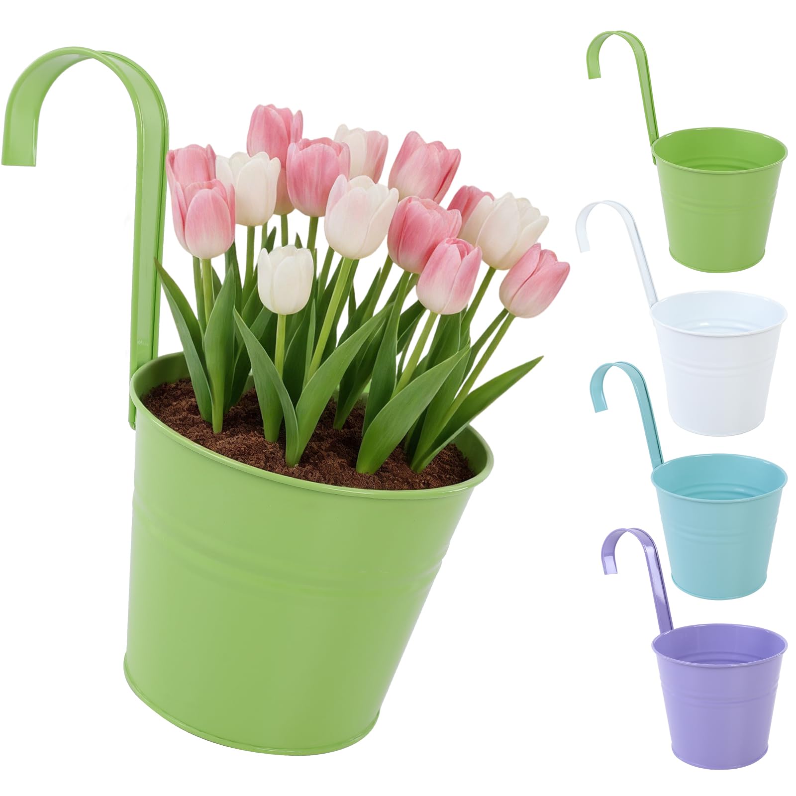 CITÉTOILE - Juego de 4 Macetas Colgantes Grandes con Agujero de Drenaje y Asas Extraíbles - Set Multicolor para Plantas Colgantes de Balcón, Terraza o Interior, Modelo 03