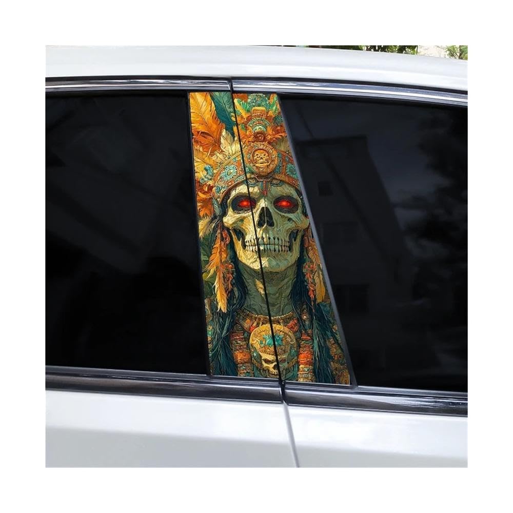 Bertdcx B 2Pcs Horror Stickers Skull Car Window Pillar Stickers Cover Scratch Vinyl Auto Parts(B)