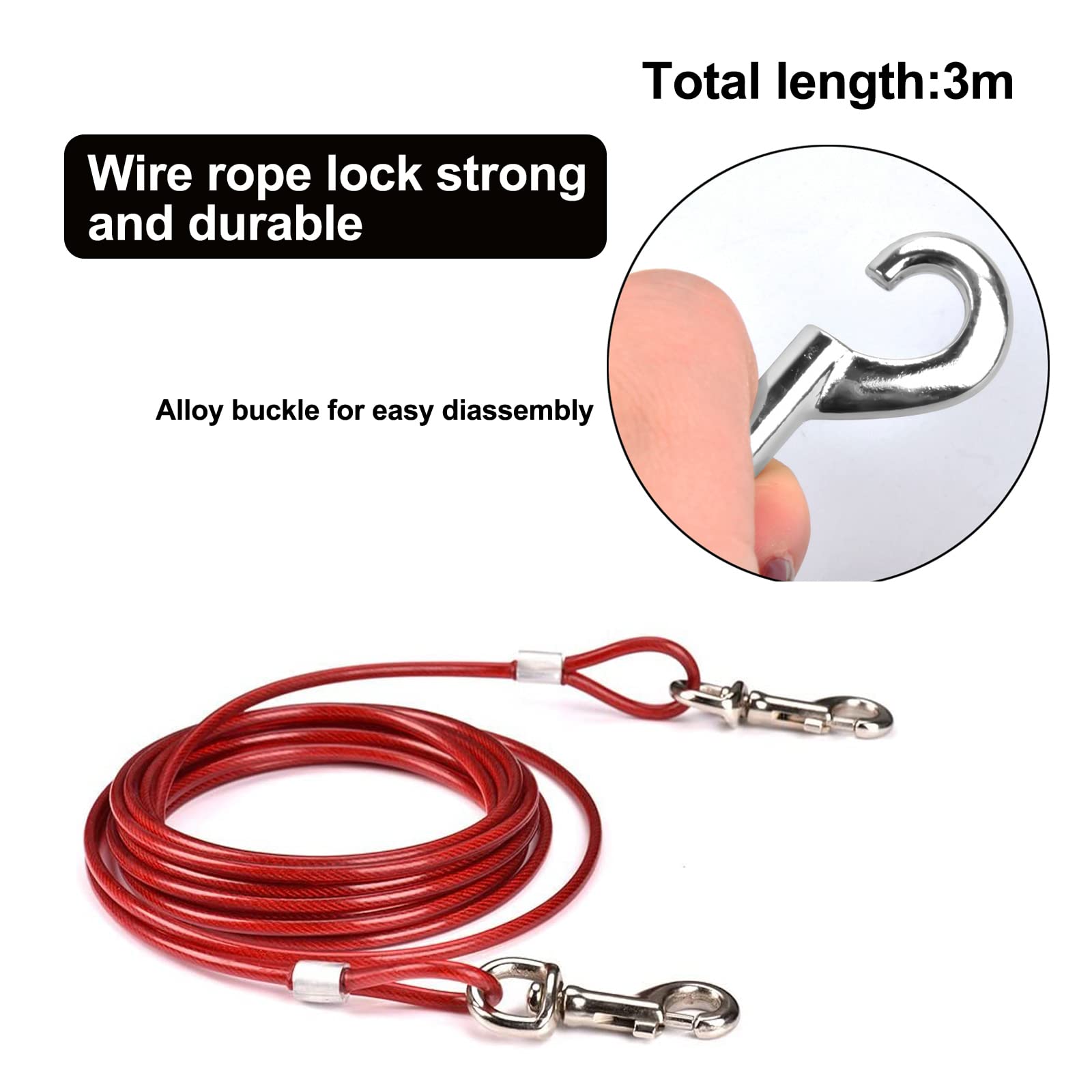 Colexy Anlegespirale Anlegepflock mit Hundeleine, 15 Zoll Anlegepflöcke für Hunde mit 3M Tie-Out Leinen, Edelstahl Bodenanker für Hof und Camping, Rot