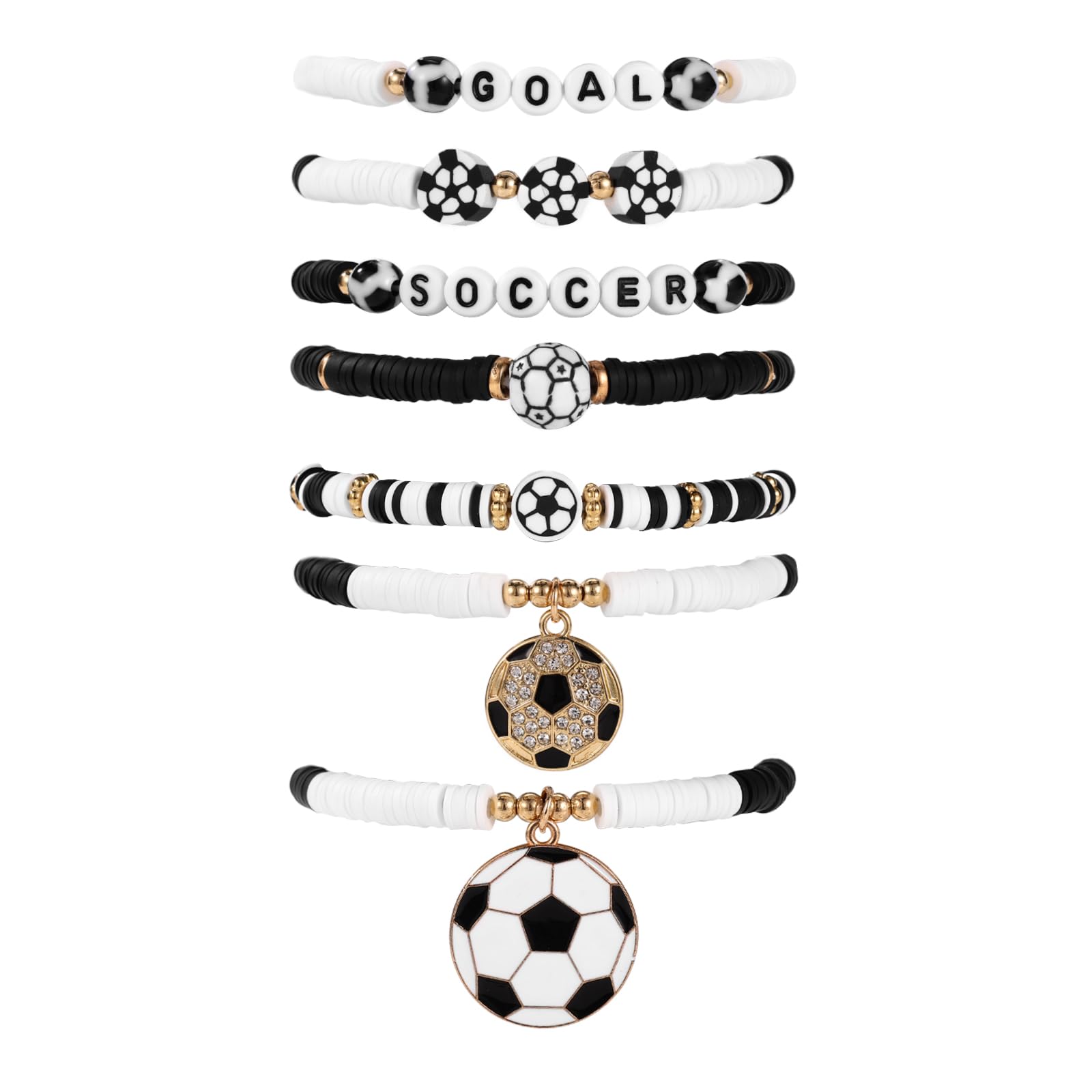 Mikovivi 7pcs Game Day Bracelets for Women, Stackable Soccer Beaded Bracelets Football Charm Jewelry Accessories for Girls Boys Women Men Sports Party Favors