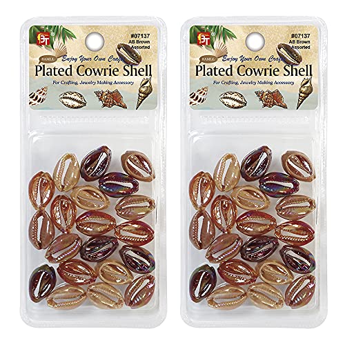 40 Pcs Small Plated Cowrie Shells Beads Jewelry Making Kit DIY Hair Braiding Necklace Bracelet Anklets Ornaments Crafts (AB Brown Assorted)