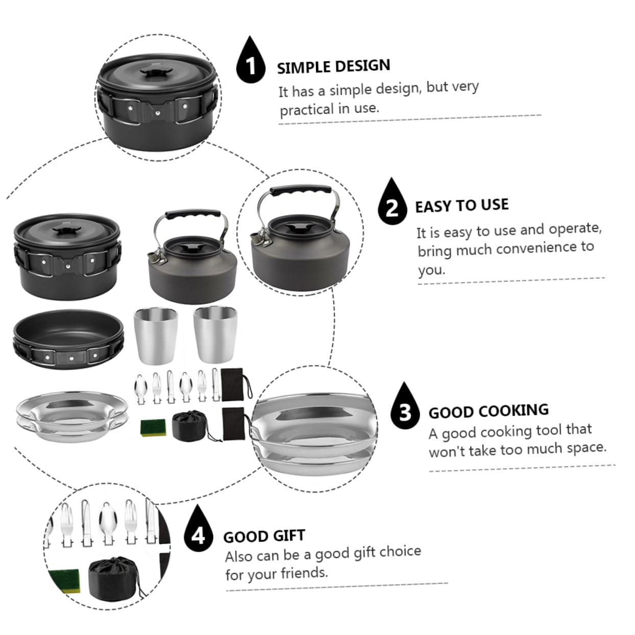 Toyvian Set de Vaisselle en Alliage D'aluminium Noir, Casseroles Antiadhésives Légères et Pratiques Facile à Ranger pour Barbecue et Camping pour 2-3 Personnes pour Voyage et Plein Air